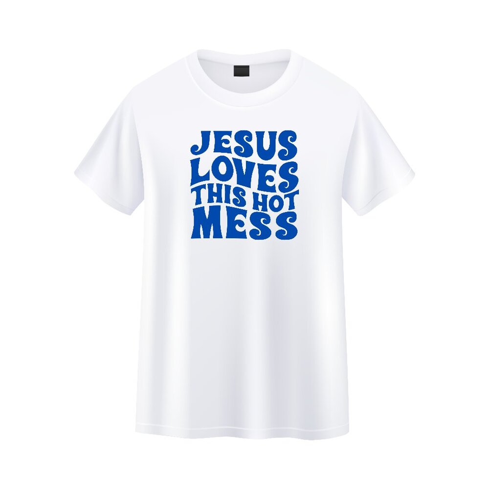 Christian Woman T Shirt Medium Jesus Loves this Hot Mess